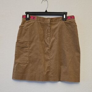Lilly Pulitzer Brown Corduroy Mini Skirt with Pink Trim.